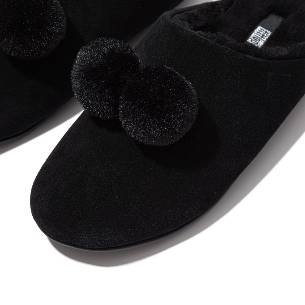 Fitflop Womens Slippers Black - Chrissie Pom-pom Shearling - GZ8673540